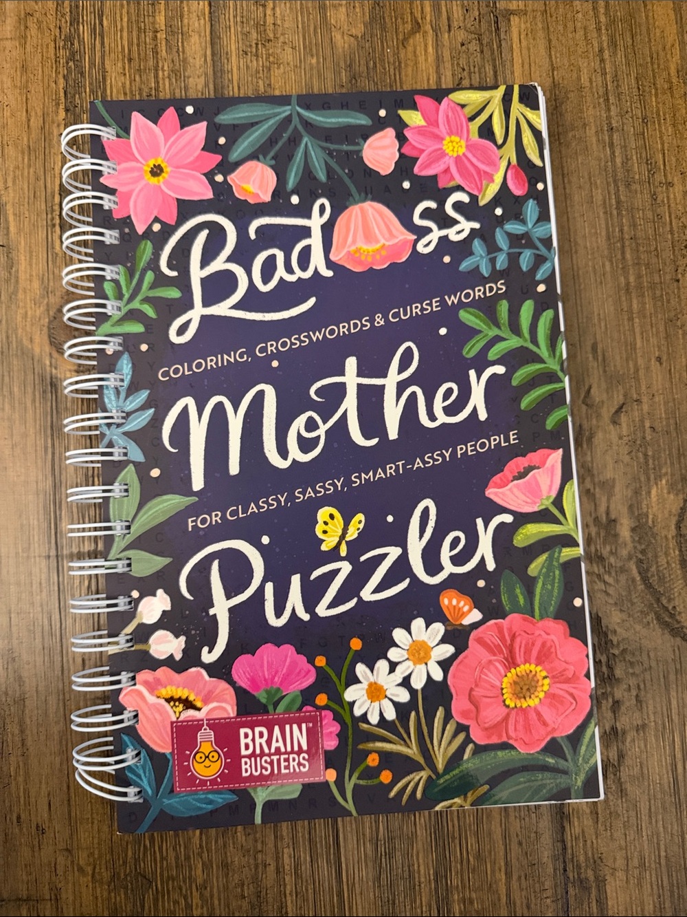 Bad Mother Puzzler Spiral Activity Book - Floral Navy Cover